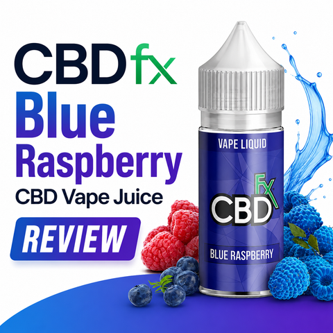 CBDfx Blue Raspberry CBD Vape Juice 500mg review banner by My Cannabis Reviews