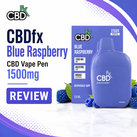 CBDfx Blue Raspberry CBD Disposable Vape Pen 1500mg 2500 puffs review banner by My Cannabis Reviews
