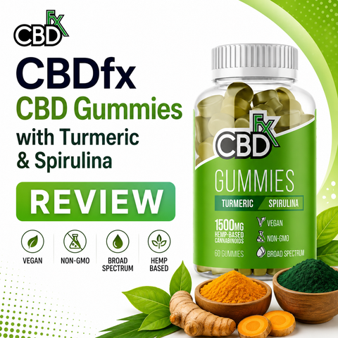 CBDfx CBD Gummies with Turmeric & Spirulina 1500mg review banner by My Cannabis Reviews