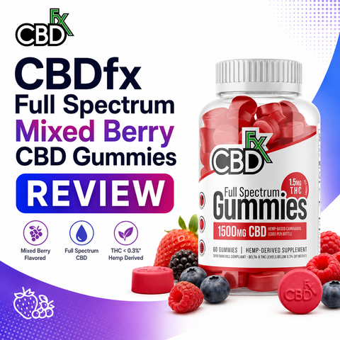 CBDfx Full Spectrum Mixed Berry CBD Gummies 1500mg 1.5mg THC review banner by My Cannabis Reviews