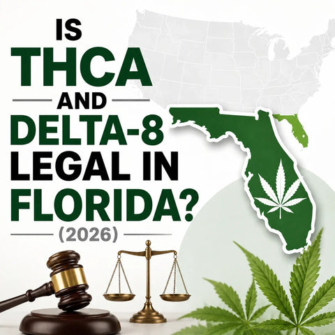 Title graphic for a 2026 guide to Florida hemp law, covering delta-8, THCA flower and hemp delta-9 edibles
