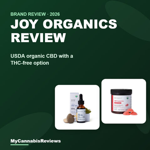 Joy Organics review cover showing the organic full-spectrum CBD tincture and THC-free CBD gummies