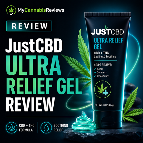 JustCBD CBD+THC Ultra Relief Gel topical tube for aches, soreness, and discomfort relief