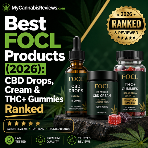 Best FOCL Products (2026): CBD Drops, Cream & THC+ Gummies Ranked — My Cannabis Reviews cover graphic showing the brand’s product lineup