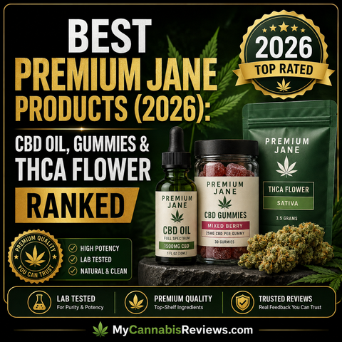 Best Premium Jane Products (2026): CBD Oil, Gummies & THCA Flower Ranked — My Cannabis Reviews cover graphic showing the brand’s product lineup