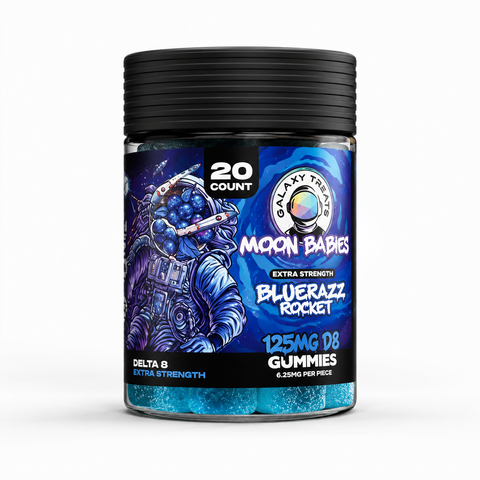 Galaxy Treats Moon Babies Bluerazz Rocket 125mg Delta 8 Gummies, Extra Strength, 20 Count